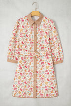 Orange Floral Color-Block Belted Mini Dress