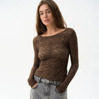 White sheer lace long-sleeve top