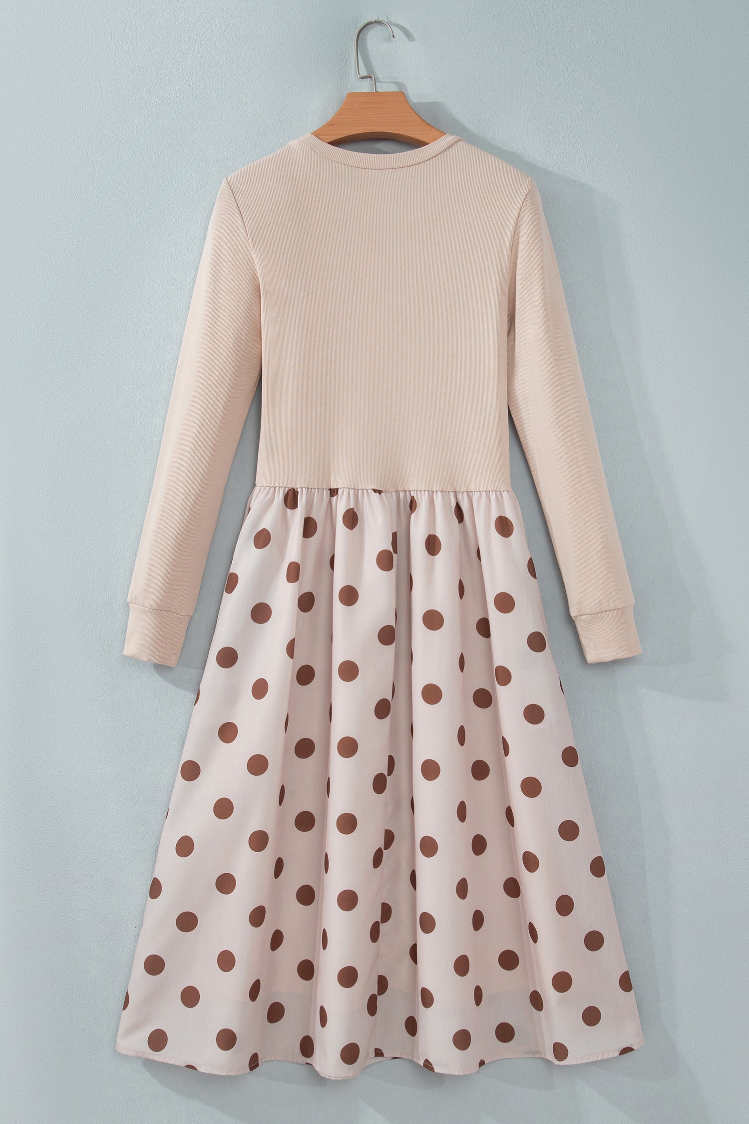 Women's Beige Polka-Dot Ribbed Midi Dress