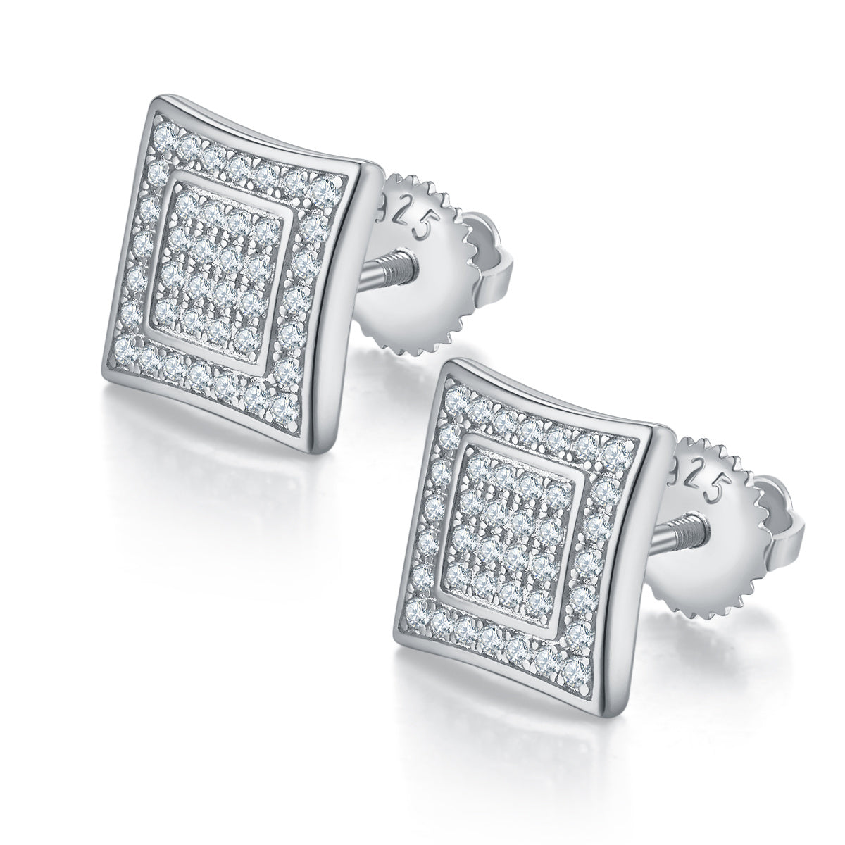 S925 silver moissanite double-halo square stud earrings