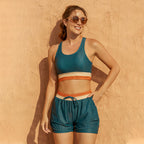 Women's green orange sport swimwear set with shorts