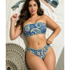 Women's Blue Paisley Bandeau Bikini Set