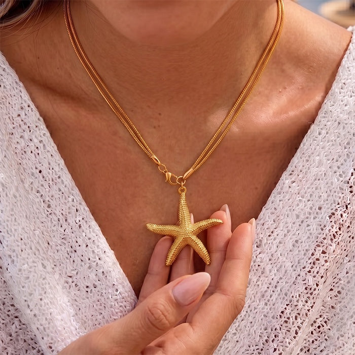 18K gold-color double-layer starfish pendant necklace
