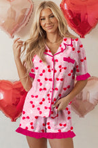 Rose Cherry Bow Short Pajama Set