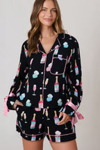 Black Christmas Wine-Glass Pajama Set