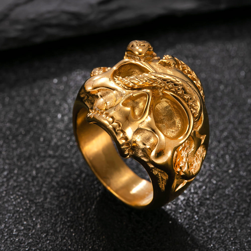 Men's punk stainless steel skull ring