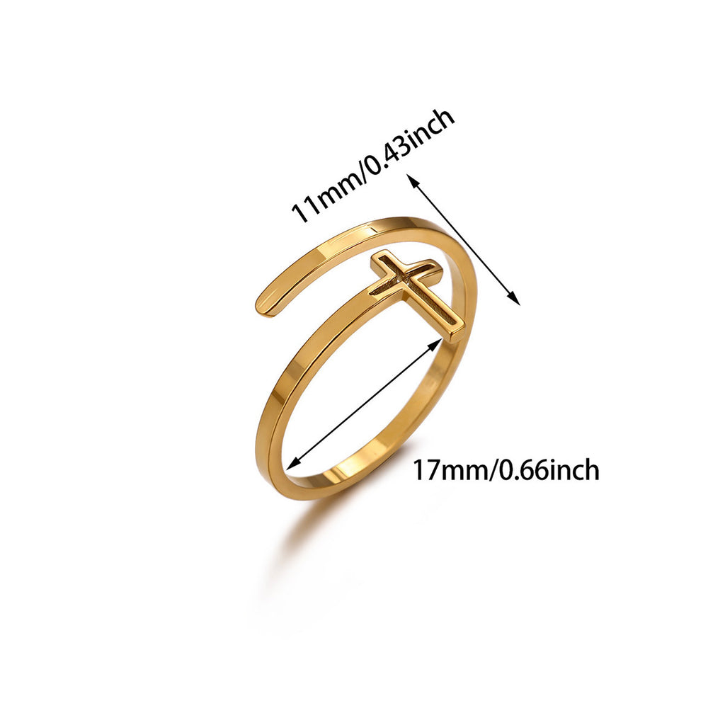 18K gold-color zircon heart flower cross open ring