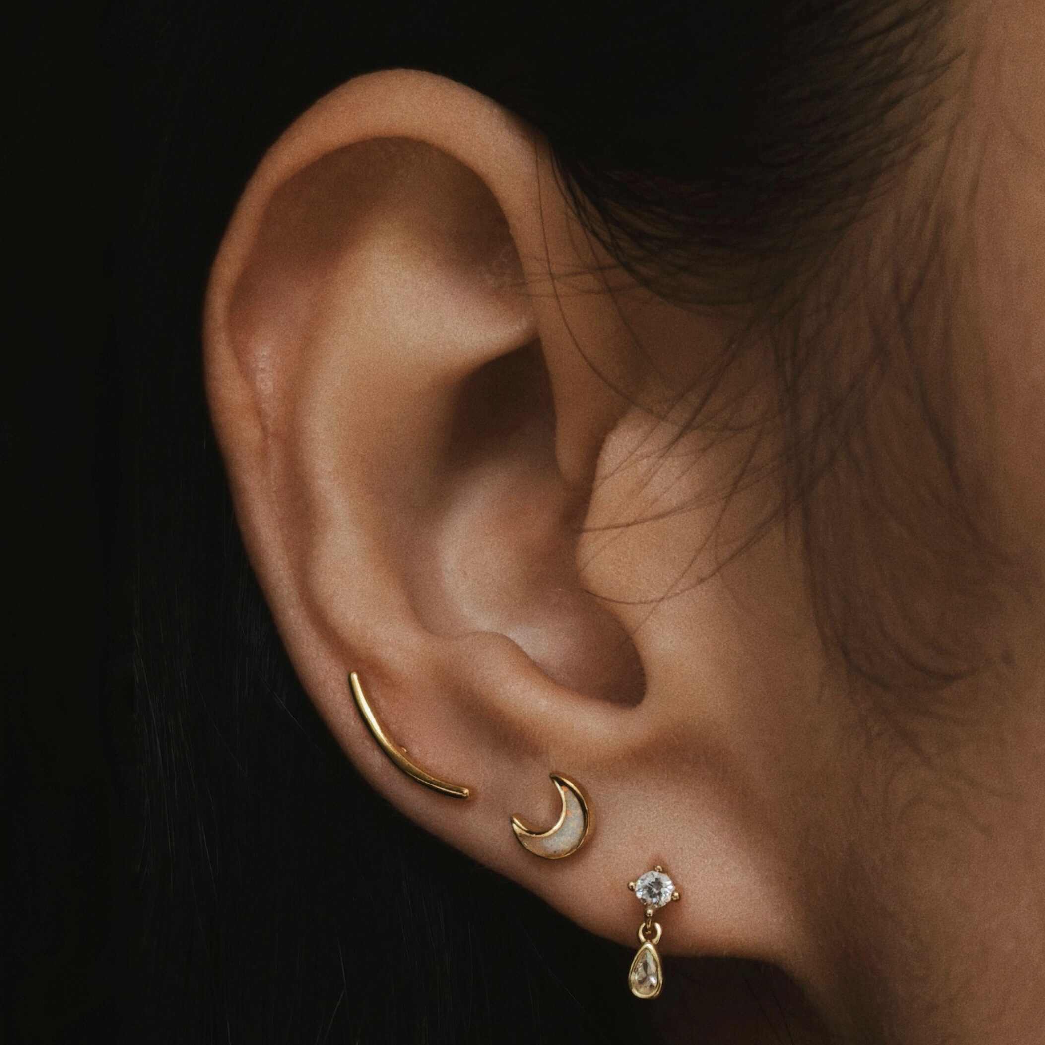 Opal moon flat-back stud earring