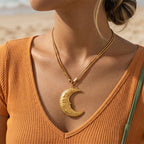 18K gold-color celestial moon face pendant necklace