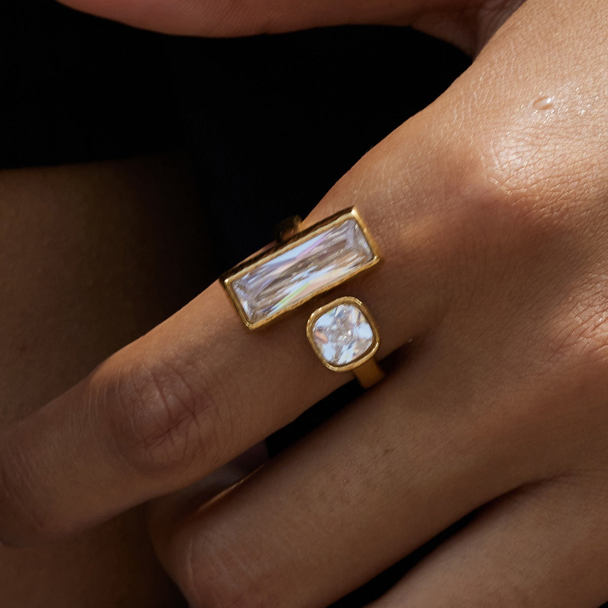 18K gold-color zircon stainless steel ring