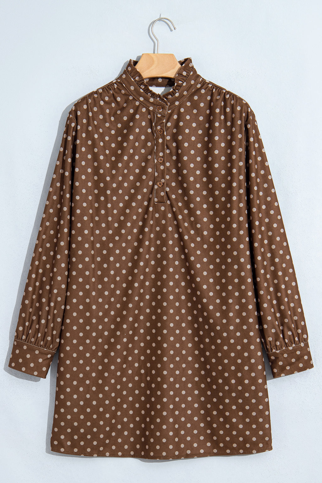 Women's Brown Polka-Dot V-Neck Button-Front Dress