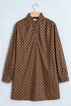 Women's Brown Polka-Dot V-Neck Button-Front Dress