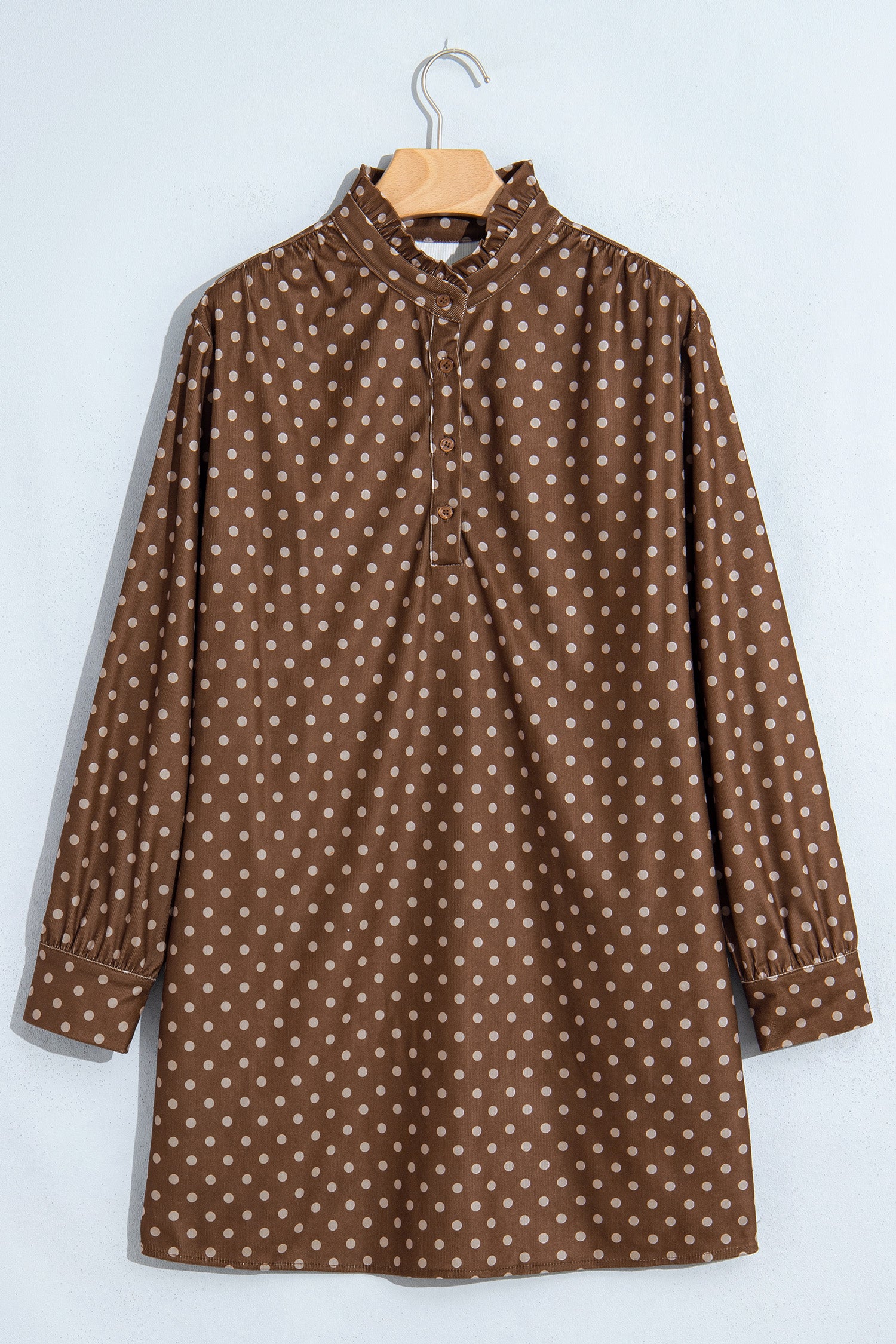 Women's Brown Polka-Dot V-Neck Button-Front Dress