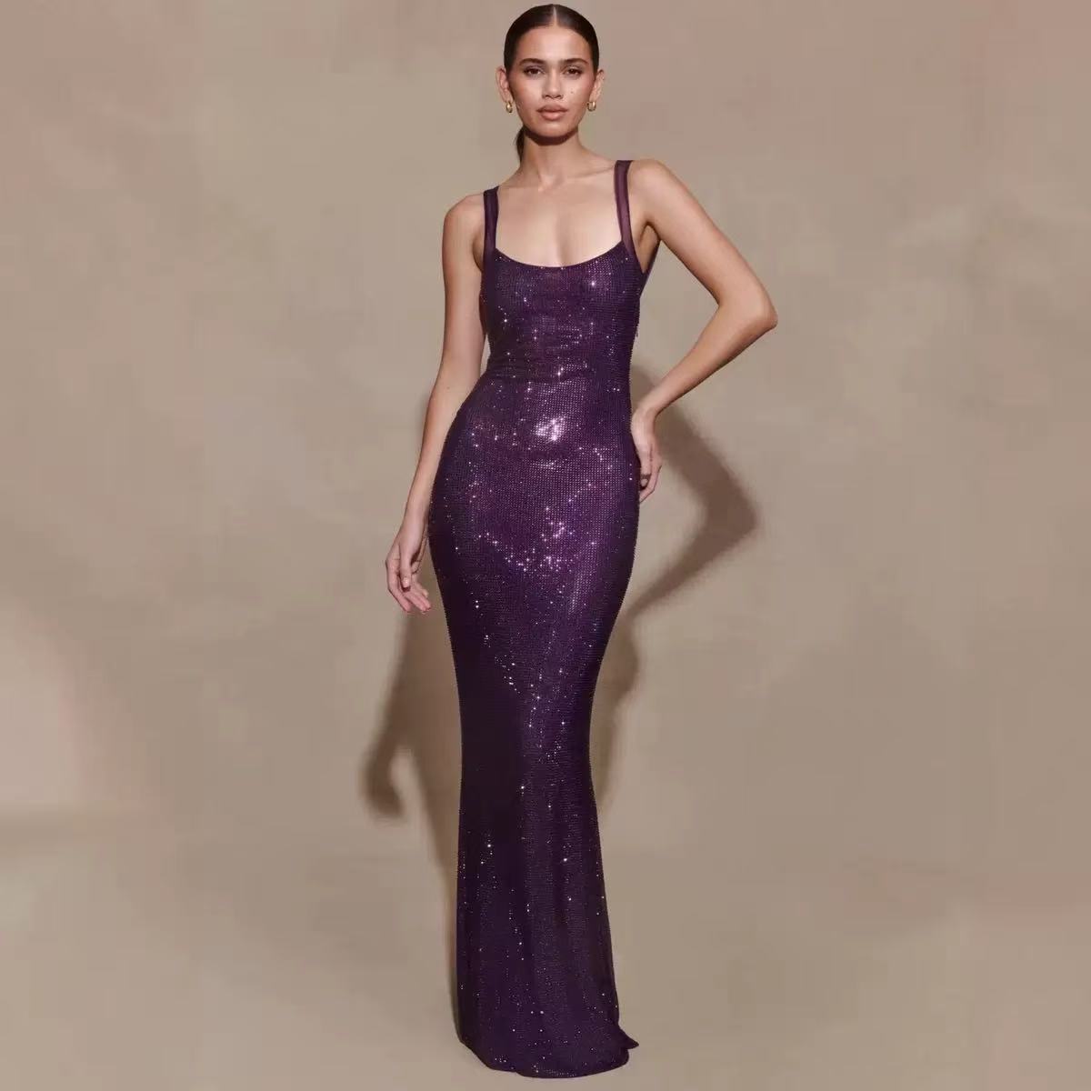 Rhinestone tie-back A-line maxi dress