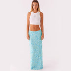Women's light blue floral sequin maxi skirt