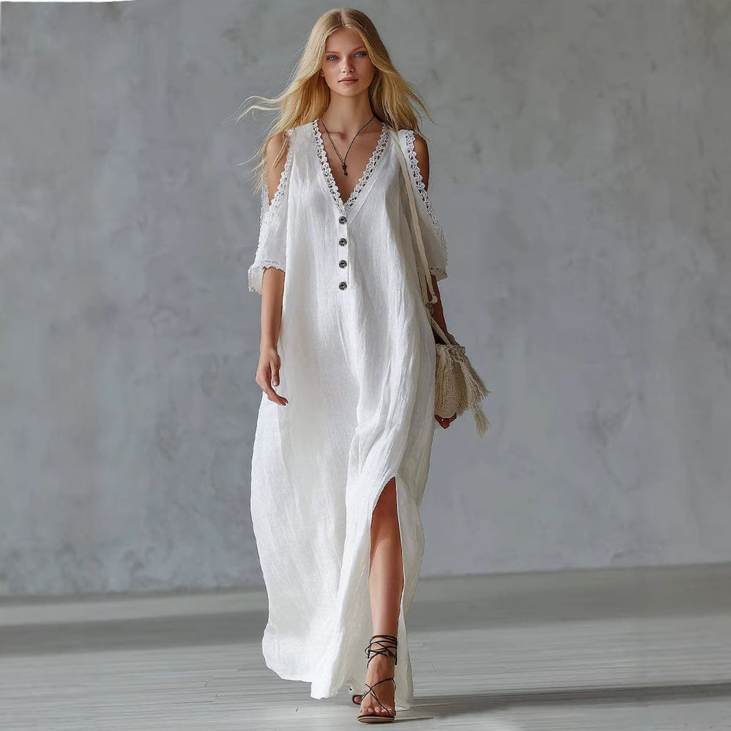 Lace-trim loose maxi dress