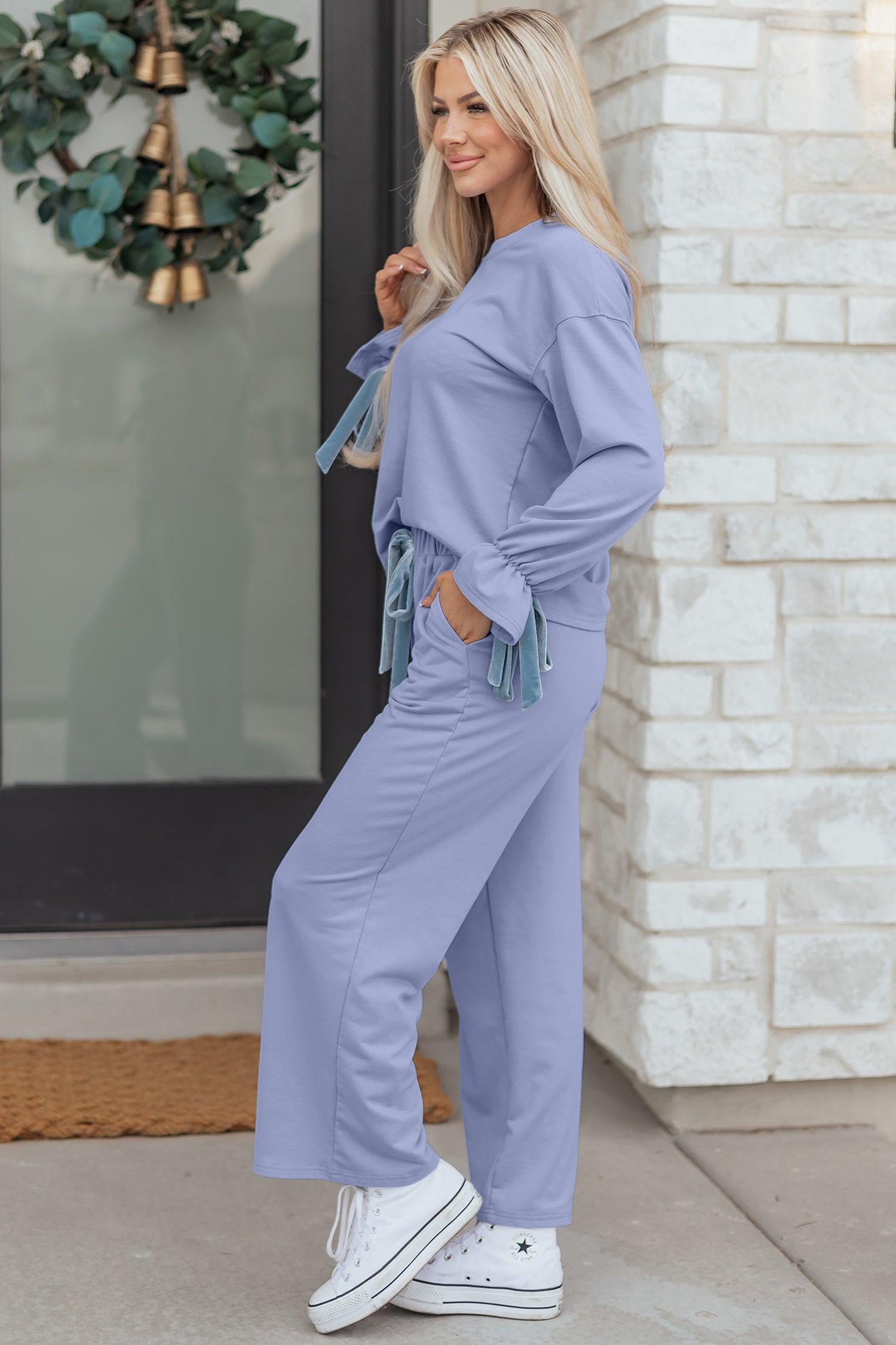 Beau Blue Velvet-Bow Pajama Set
