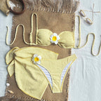 Women's yellow floral bikini set with sarong