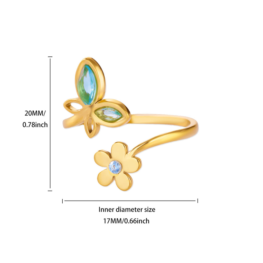 18K gold-color blue crystal zircon open ring
