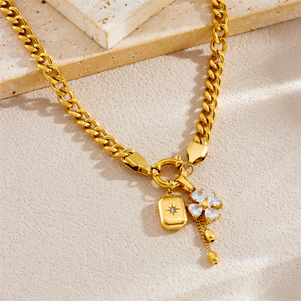 Floral butterfly stainless steel necklace and bracelet coordinates