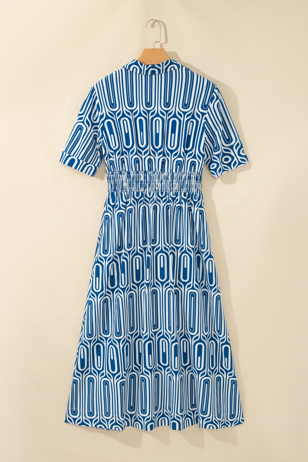 Blue Geometric Print Shirt-Collar Dress