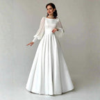 Women's white minimalist long-sleeve wedding dress