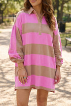 Rose Stripe Button-Front Shift Dress