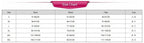 Swimwear size chart with bust, waist, hips and cup size ranges
