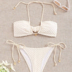 Women's ivory textured bandeau bikini set