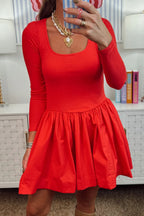 Fiery Red U-Neck Fit-and-Flare Mini Dress