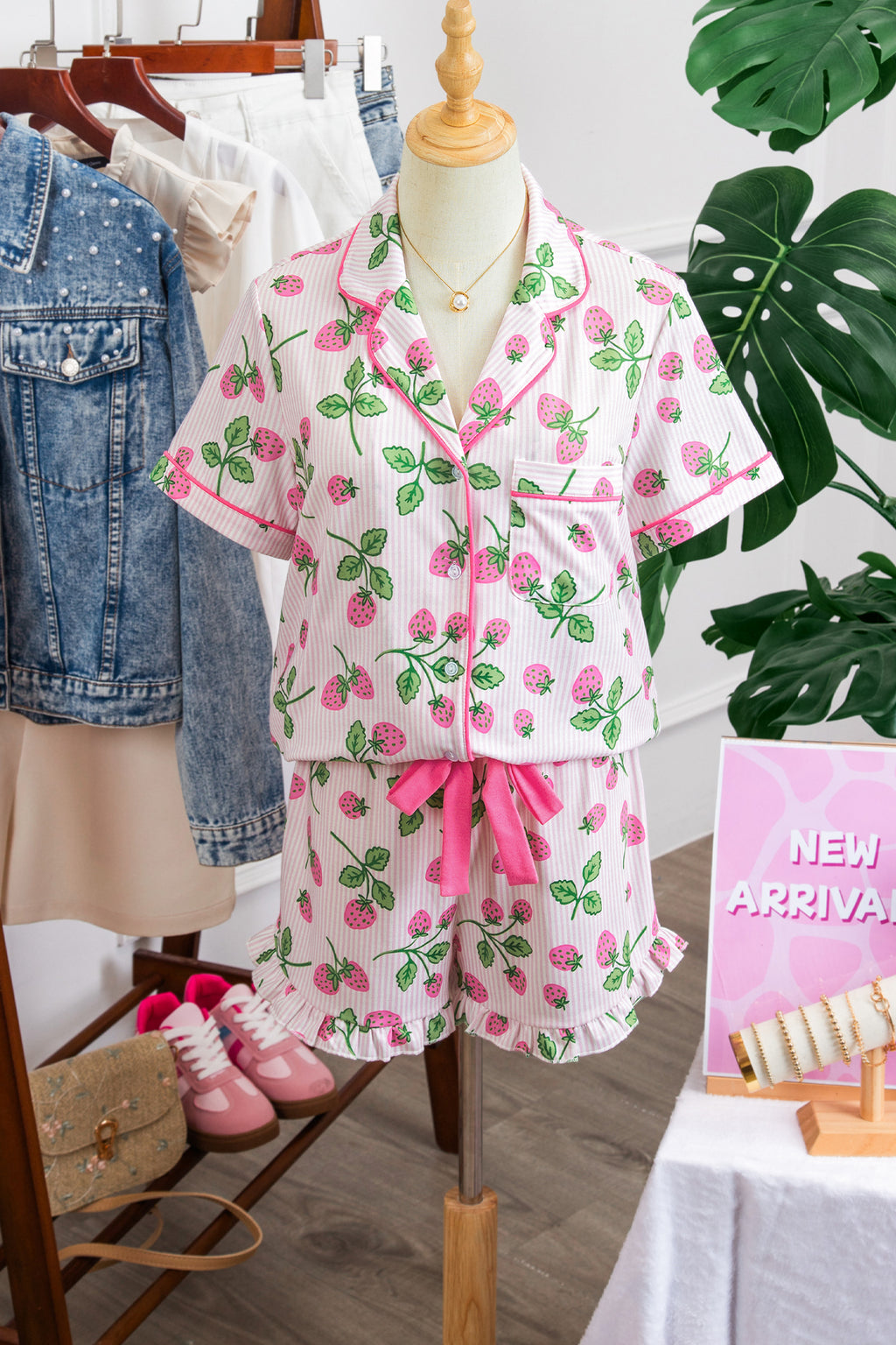 Pink Strawberry Print Pajama Set