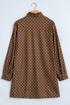 Women's Brown Polka-Dot V-Neck Button-Front Dress