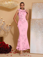 Women's pink 3D floral maxi dress