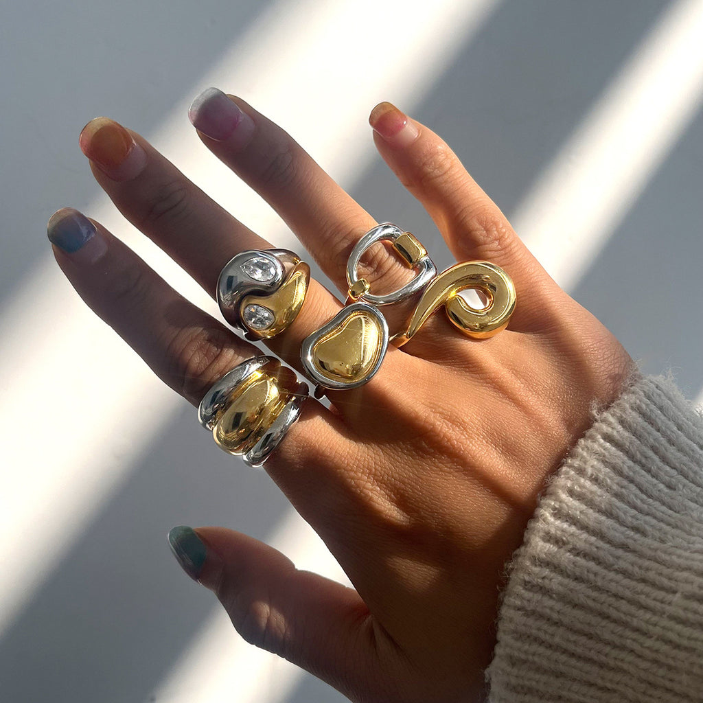 Colorblock heart stainless steel ring