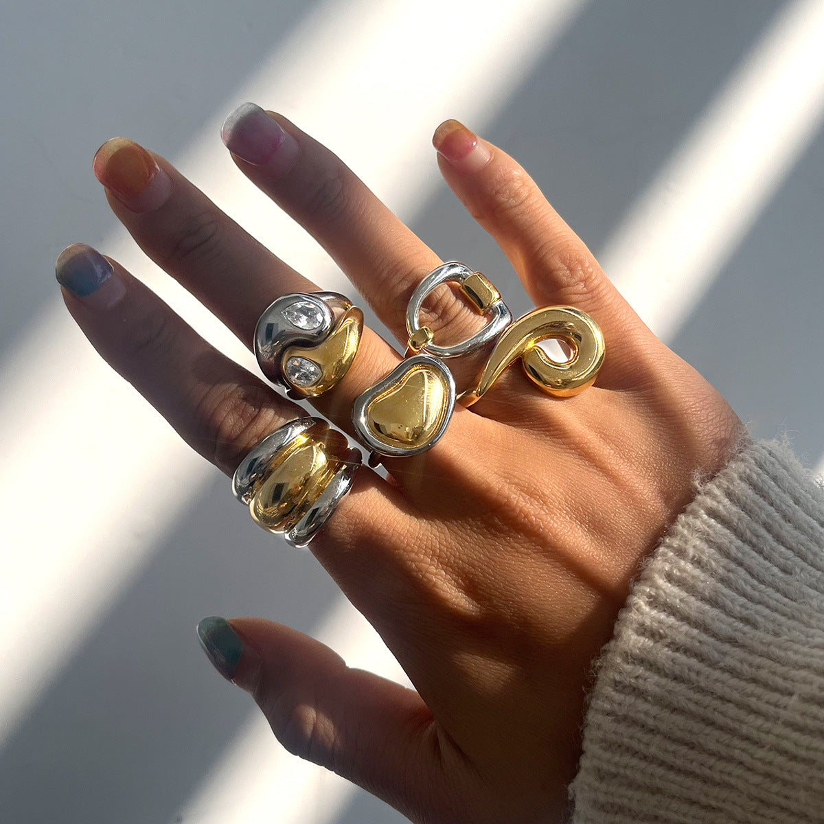 Colorblock heart stainless steel ring