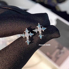 Royal blue rhinestone cross stud earrings