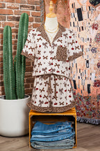 White Cherry Leopard Bow Pajama Set