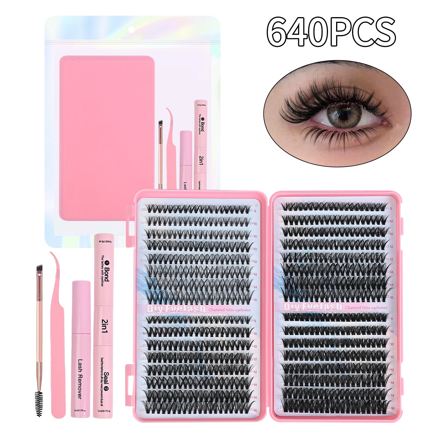 640-piece D-curl cluster lash book