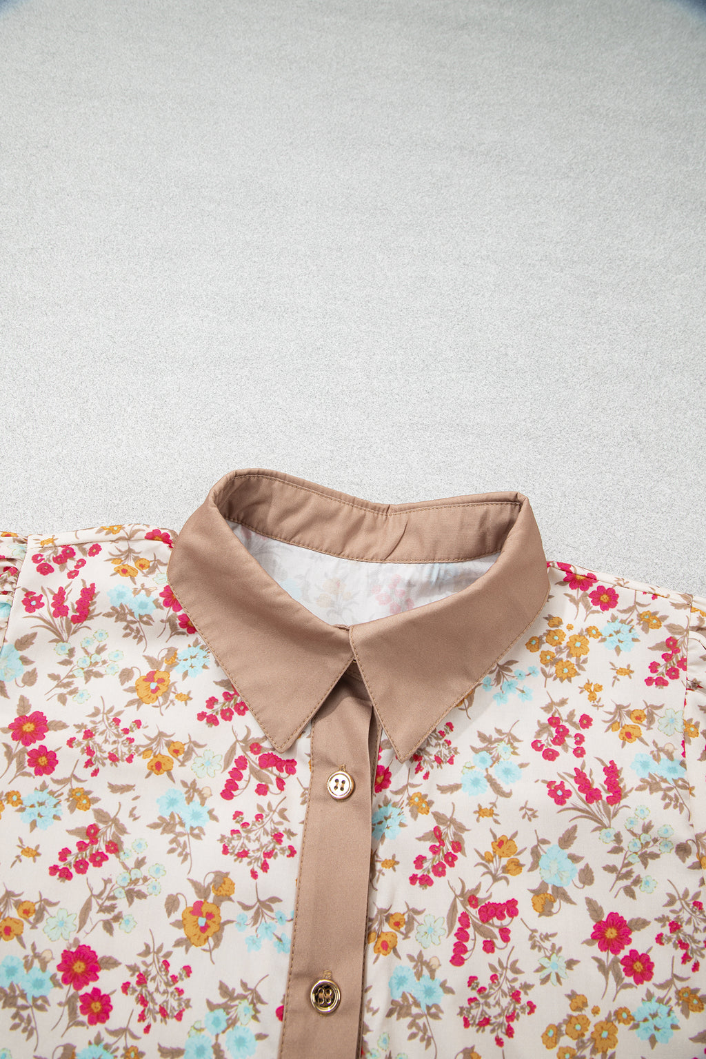 Orange Floral Color-Block Belted Mini Dress