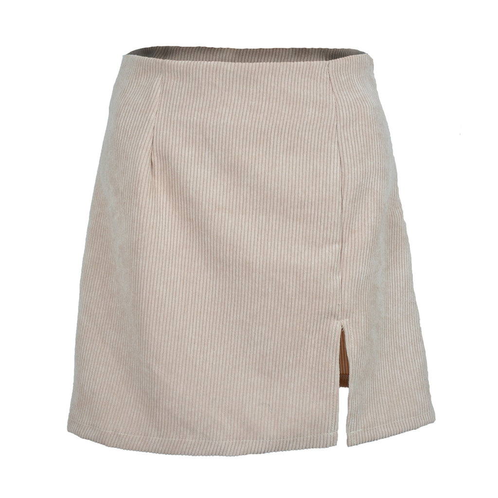 Autumn Winter High Waist Corduroy Solid Color Split Skirt