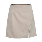 Autumn Winter High Waist Corduroy Solid Color Split Skirt