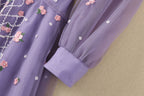 Purple sequin bodice with small floral embroidery and sheer tulle overlay