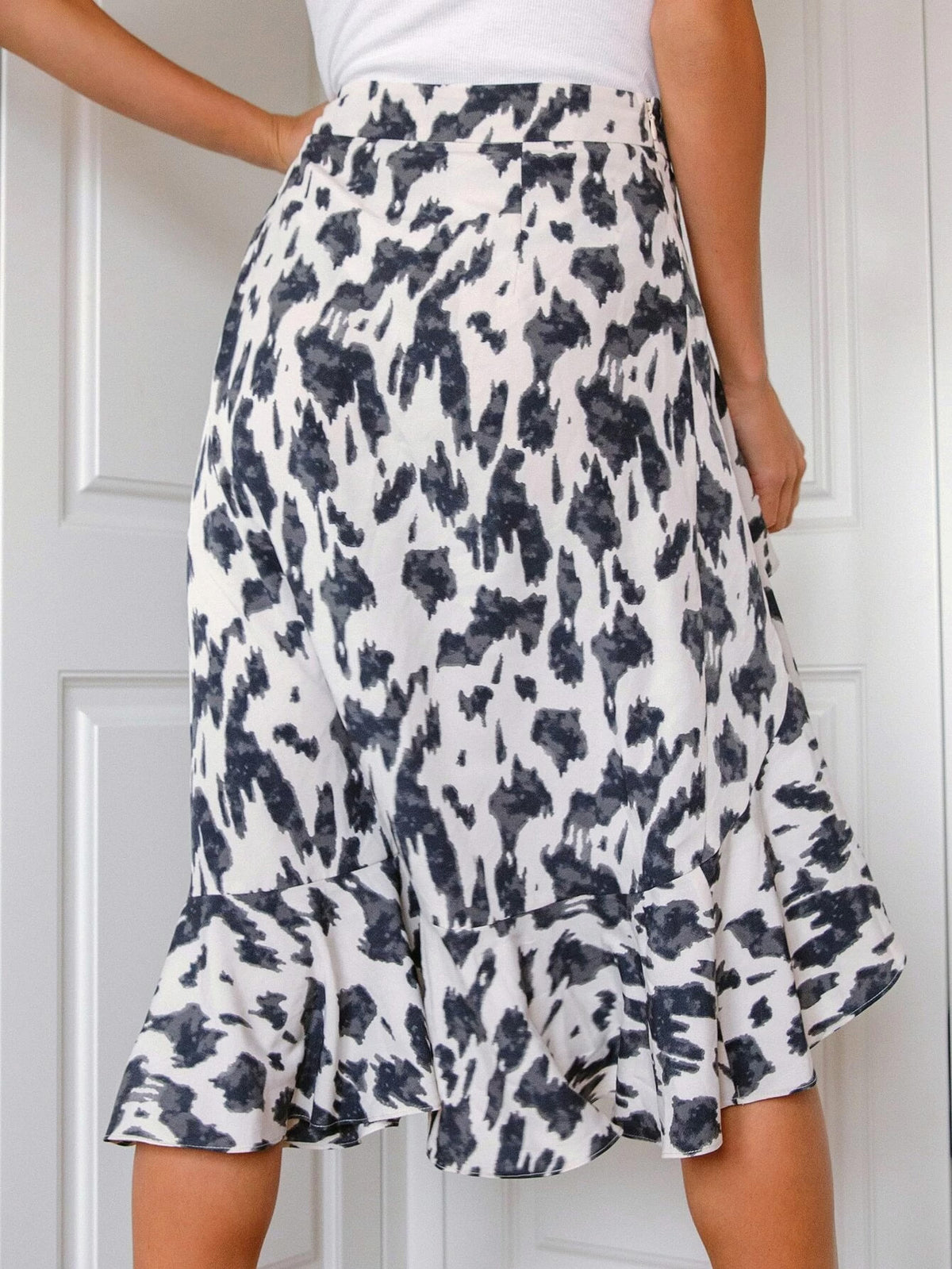 Casual Split Ruffled Leopard Print Printed A Line Skirt