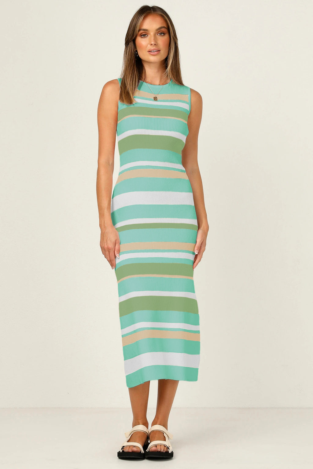 Striped Sleeveless Knit Midi Dress