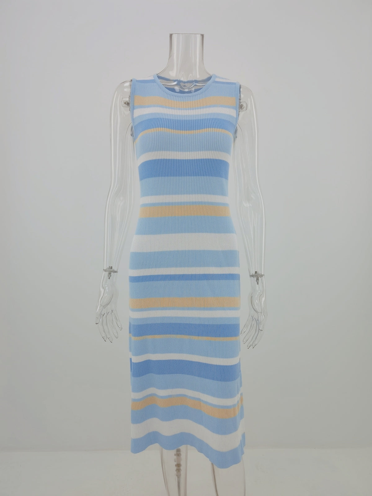 Striped Sleeveless Knit Midi Dress