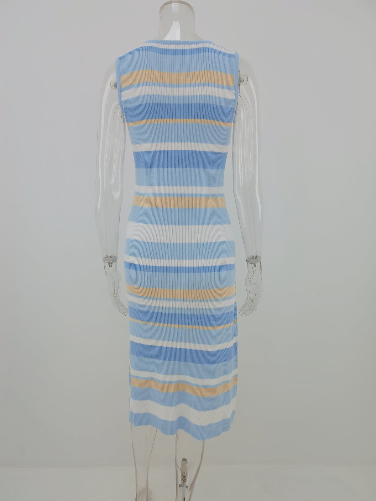 Striped Sleeveless Knit Midi Dress