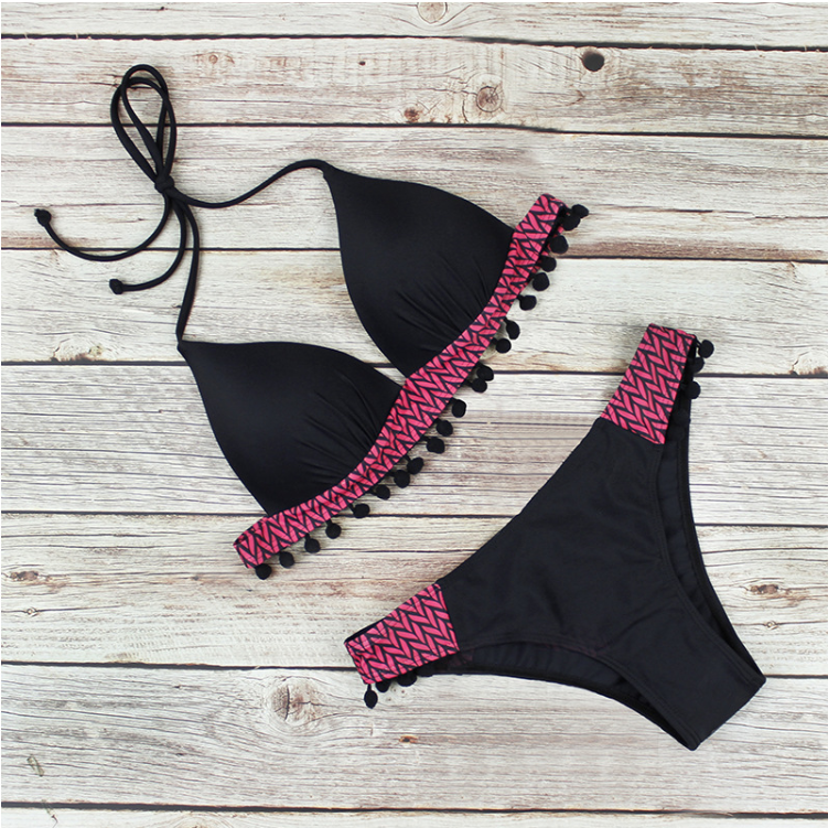 Patchwork Tassel One-piece Swimwear