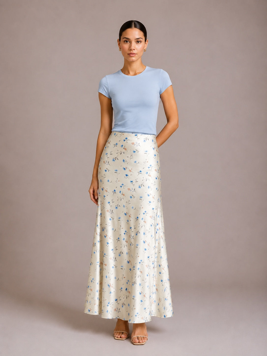 Ditsy floral satin mermaid midi skirt
