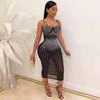 Women's Rhinestone Sweetheart Bodycon Midi Dress