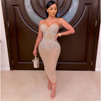 Women's Rhinestone Sweetheart Bodycon Midi Dress